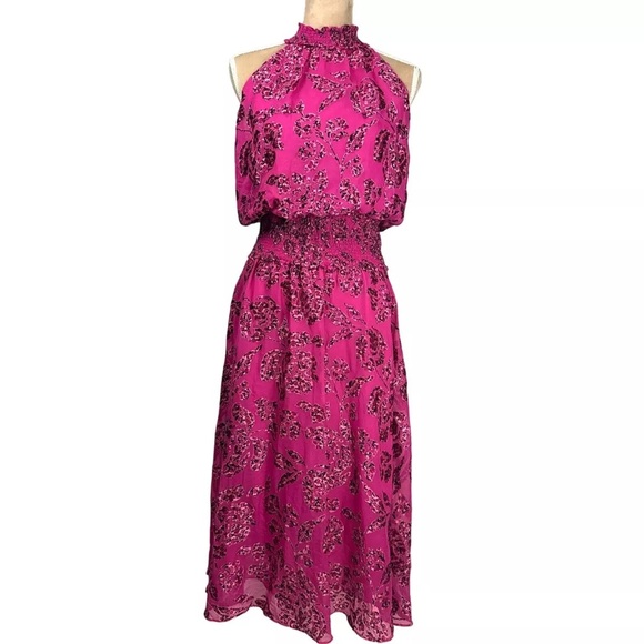 NWT Merien Hall sz 14 Pink Pattern Smocked Waist Sleeveless Halter Dress NEW - Picture 7 of 17